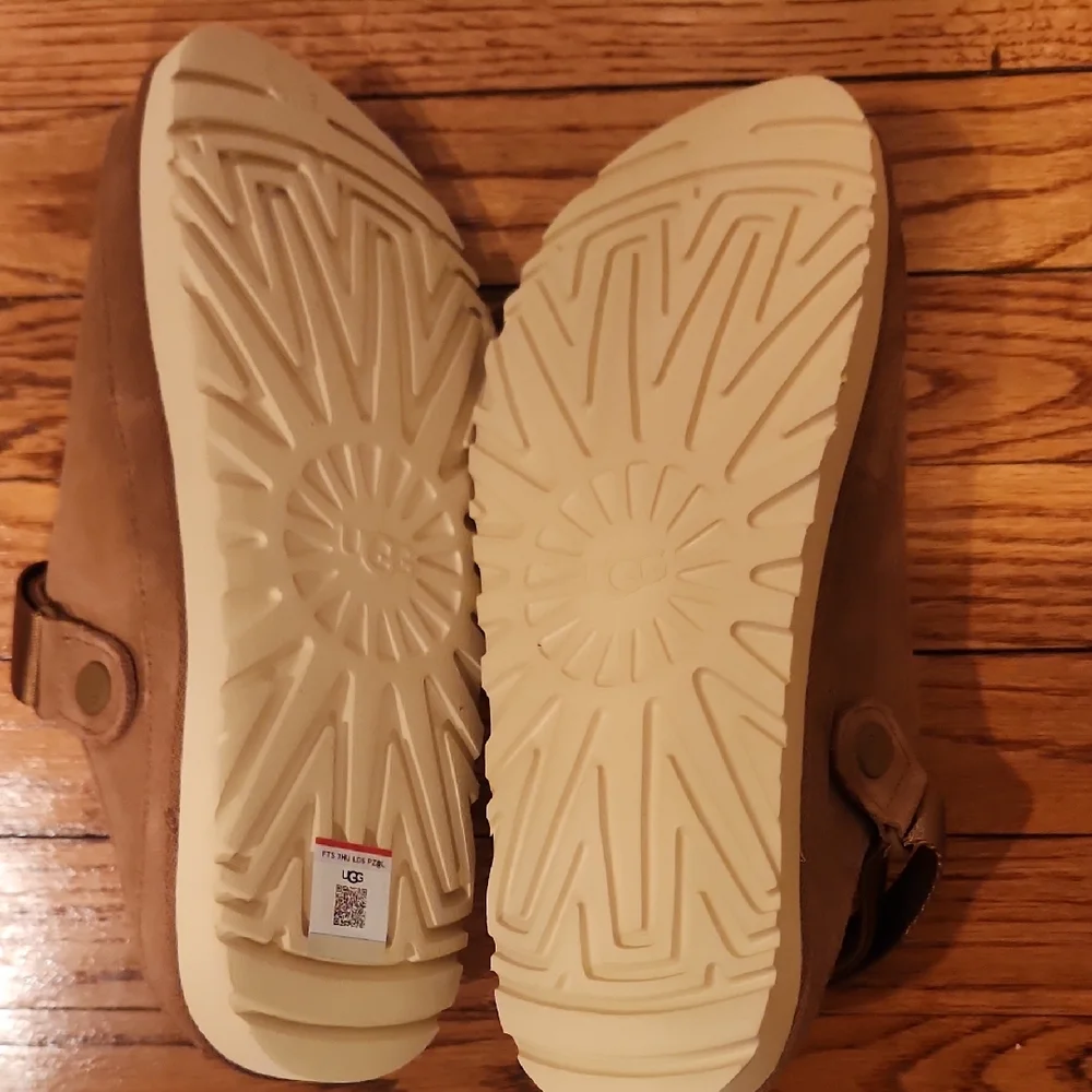 UGG Brown Leather Slip-On Clogs with Buckle Detail - Picture 3 of 5